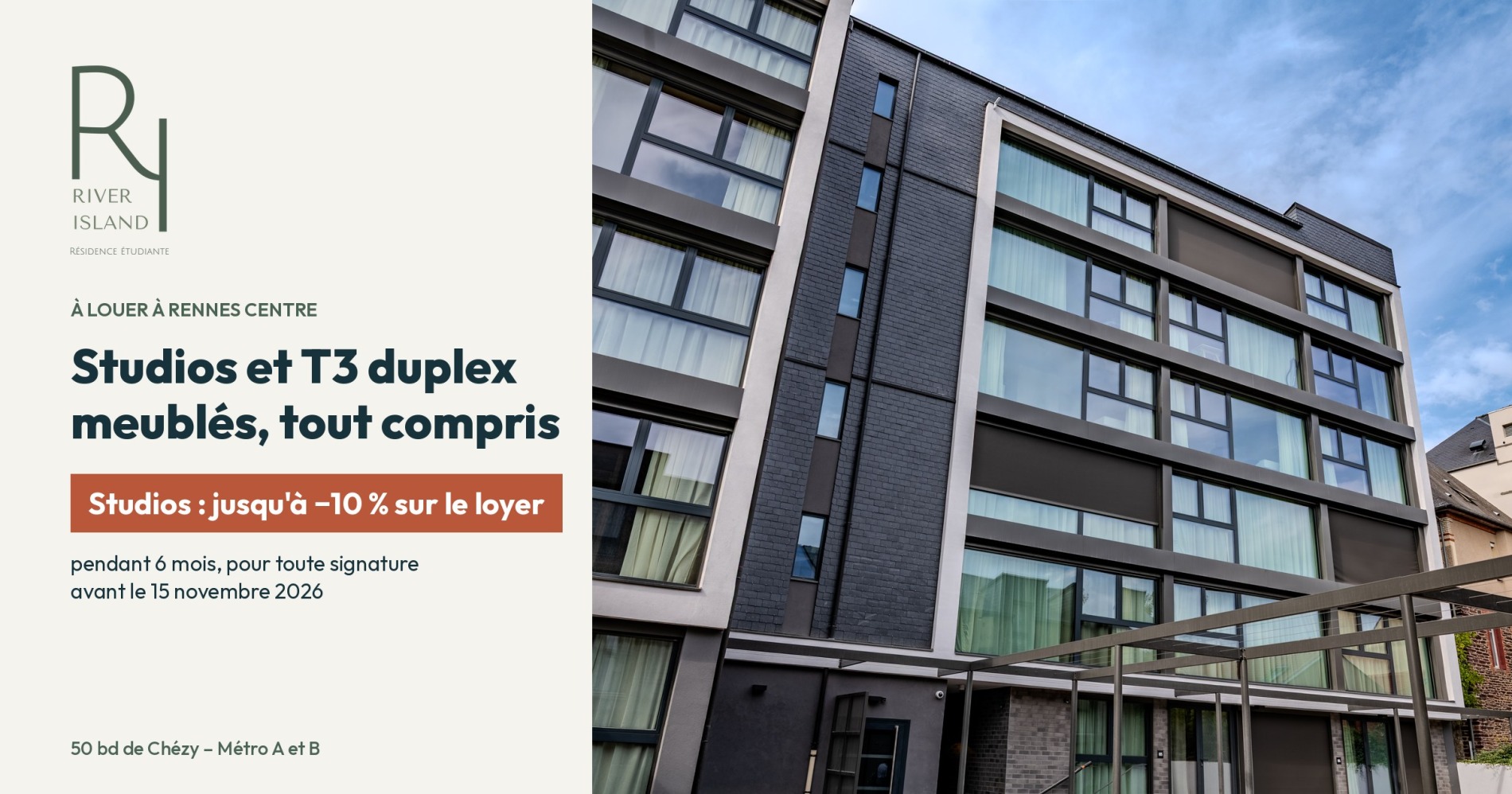 Résidence étudiante à Rennes centre : studios et duplex